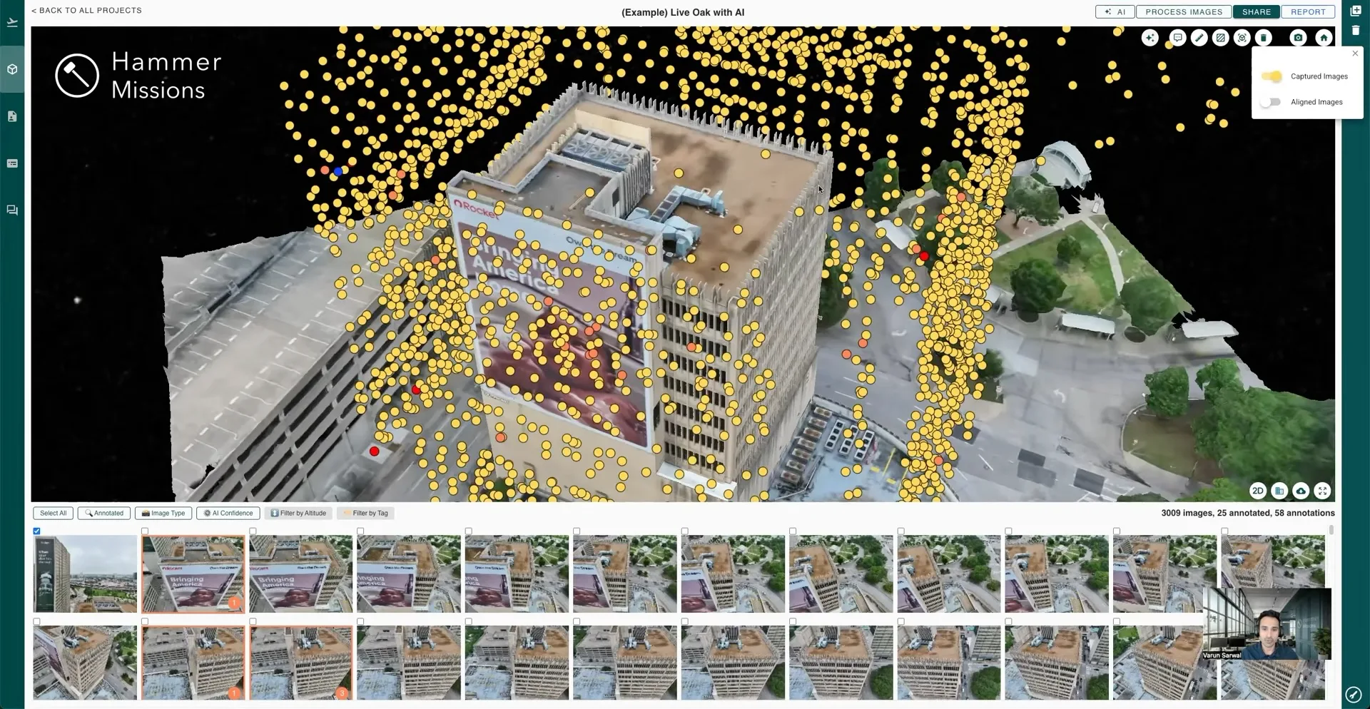 3D model of the high-rise overlaid with data capture points